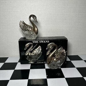 Antique Godinger The Swans Crystal & Silverplate 1984 Salt & Pepper cellars, USA